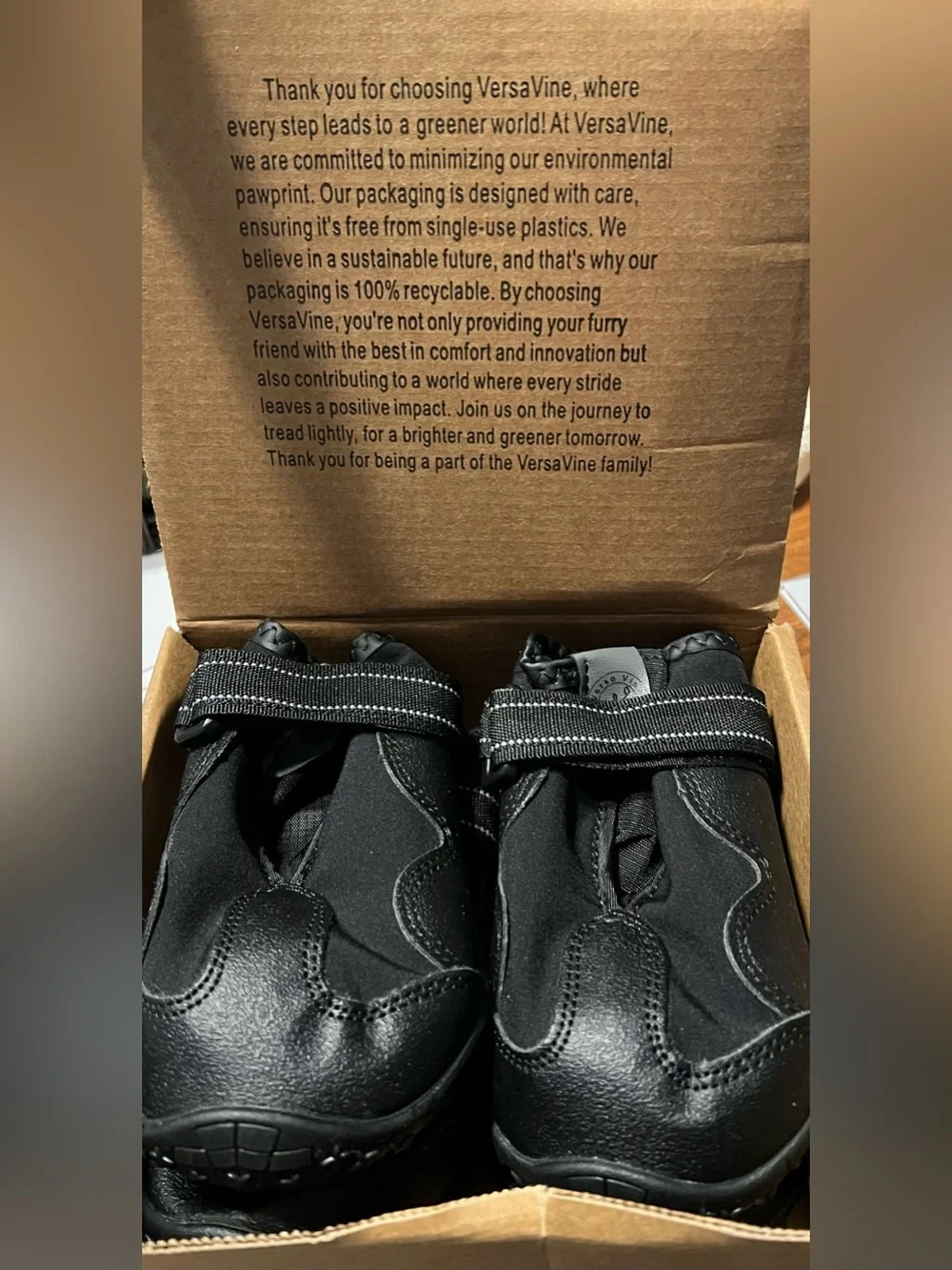 Versa Vine Dog Boots Hiking Black Reflective with Adjustable Velcro Straps NIB